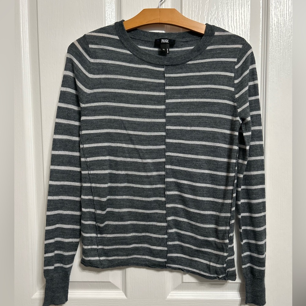 Paige Striped “Allie” sweater. Size XS.  Gray and white.Long sleeve asymmetrical